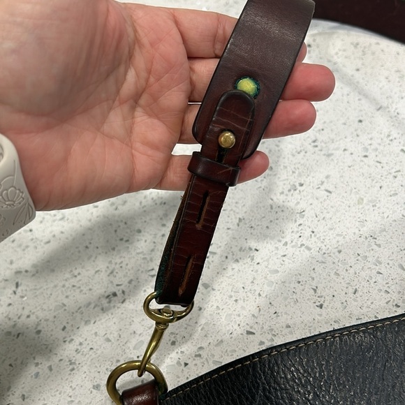 Unbranded Rustic Pebbled Leather Blue and Brown Adjustable Strap Shoulder Bag - Picture 7 of 13